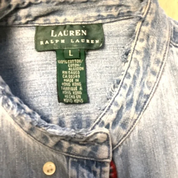 Womens Large Polo Ralph Lauren Denim Logo Shirt Long Sleeve Shirt Vintage - Picture 2 of 11